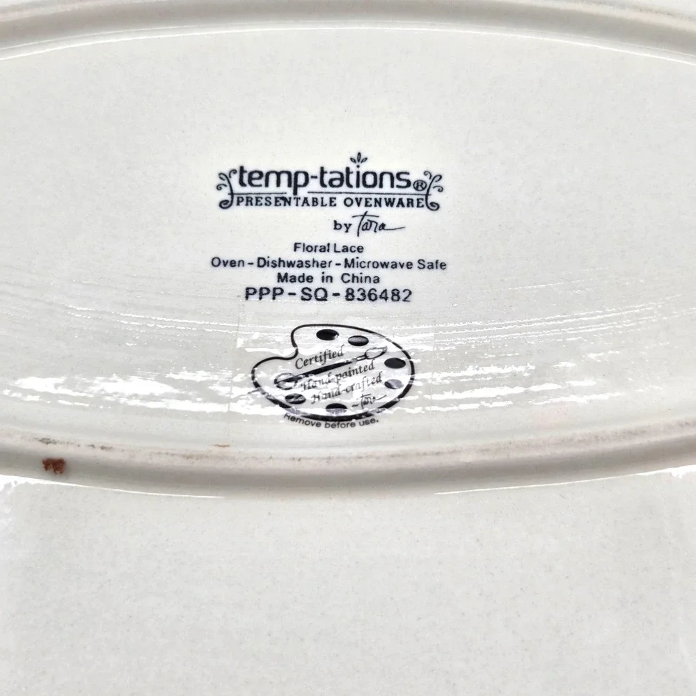 Temp-tations Red‎ Floral Lace Oval Serving Tray/Platter 18